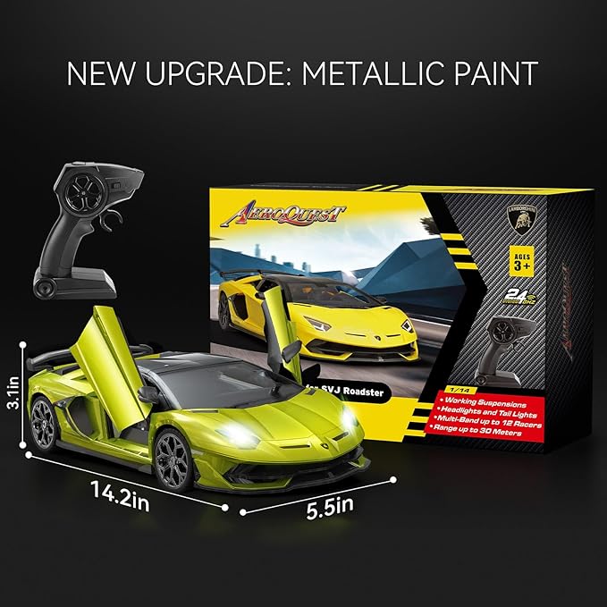 Lamborghini Remote Control Car Officially Licensed 1:14 Lambo RC Car for Boys Girls Birthday Gift Green Toys for 3 4 5 Years Old（Green）