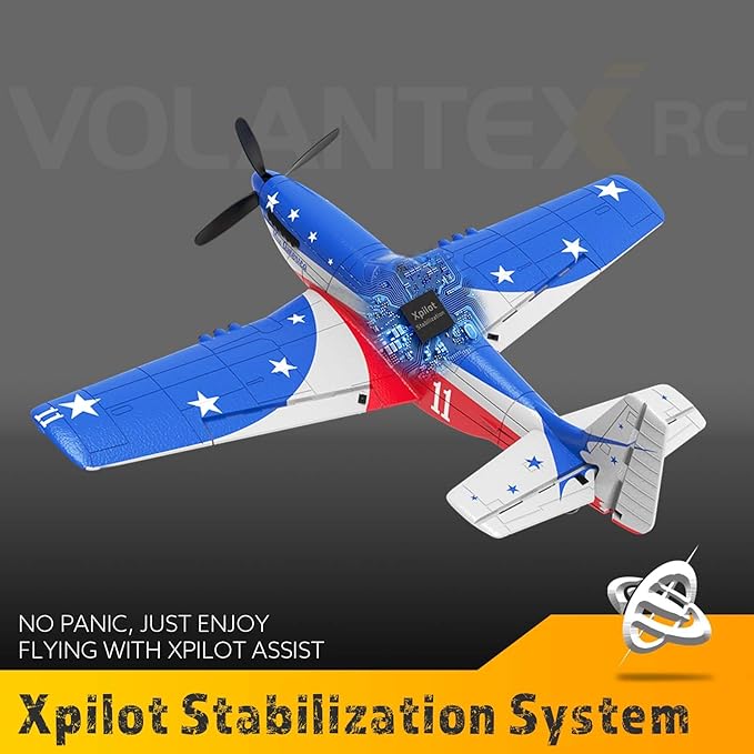 P51 Mustang RC Plane 4 Channel - 2.4G Remote Control Airplane for Adults with 3 Flight Modes to Learn RTF RC Airplane with X-Pilot Stabilization &amp One-Key Aerobatics for Beginners