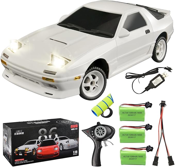 LD1802 1/18 RC Drift Car AE86 RC Car Initial D with 3pcs Upgraded 1200mah Battery RWD Hobby RC Car Drifting and Race with 2.4GHz Remote Control ESP Gyroscope (White)