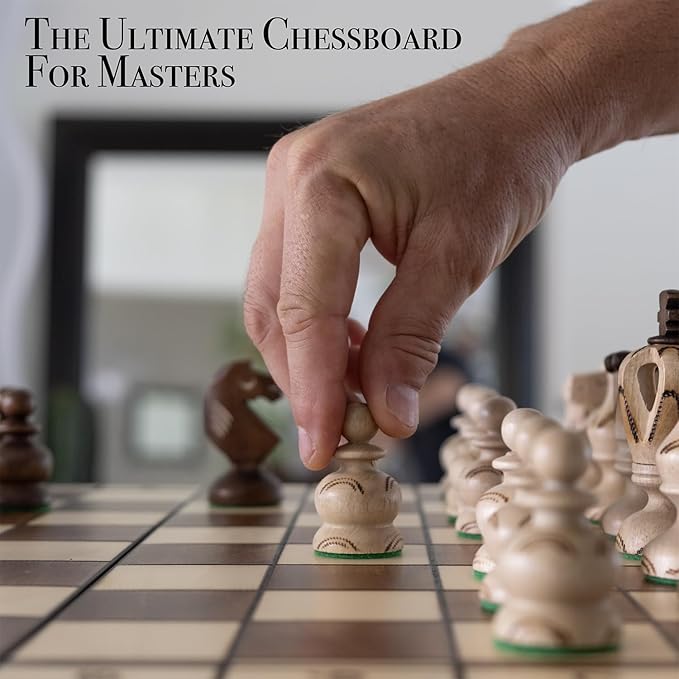Wegiel Grand Royal Wooden Chess Set for Adults and Kids - 18 Inch Luxury Chess Set Handcrafted from Premium Beech and Birch Wood - Unique Folding Design with Storage