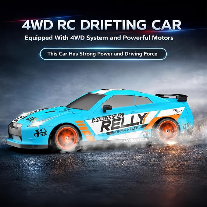RC Drift Car Remote Control Car 2.4GHz 1:24 Scale 4WD 15KM/H High Speed Model Vehicle LED Lights Drifting Tire Racing Sport Toy for Adult Boys Girls Kids Gift 2Pcs Rechargeable Batterie