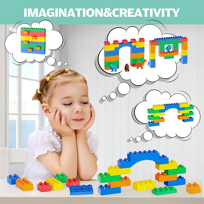Building Blocks for Toddlers 2-5 Including Dinosaurs Cars 116-piece Large Classic Building Bricks Set Educational Toys for Children Boys Girls All Ages Compatible with All Major Brands