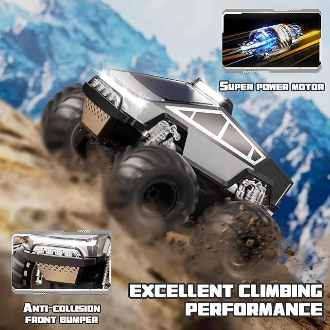 Amphibious Remote Control Car 1:18 RC Off-Road Monster Truck Toys for Boys4WD All Terrain Off-Road Pickup 2.4 GHz RC Vehicles Waterproof RC Trucks Christmas Birthday Gifts for Boy Girl (Grey)