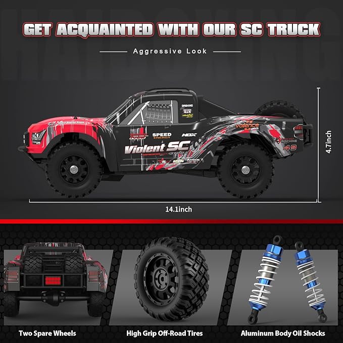 HAIBOXING 3100A 4X4 Off-Road Brushless RC Short-Course Truck 1:14 Scale Fast RC Car Max Speed of 42 km/h (or 60 km/h with 3S Battery) 4WD Electric Powered Remote Control Truck for Adults and Boys