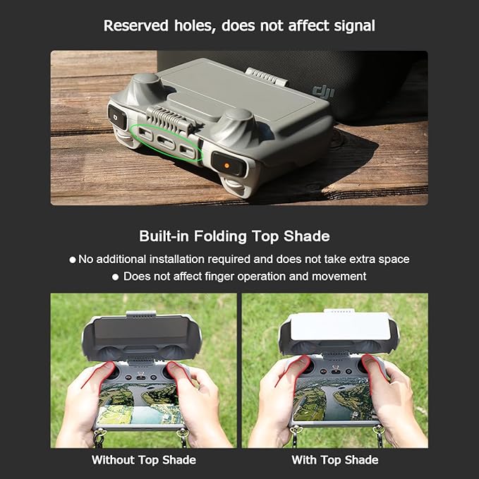 Sun Hood Kit for DJI Mini 3/3 Pro RC Controller Accessories - Anti-Glare Sun Shade Cover Screen Protector and Neck Lanyard