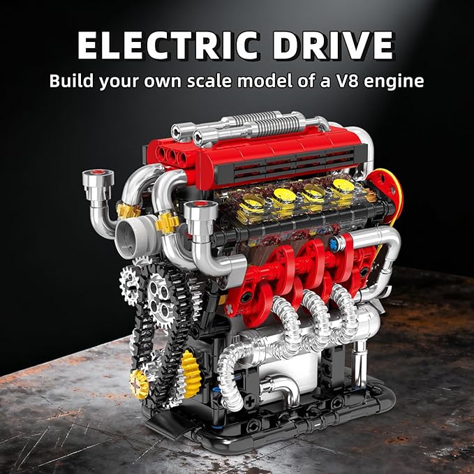 V8 Engine Building Set V8 Engine Model kit That RunBuild Your Own Mini V8 Model Engine Kit with MotorHome or Office DécorSTEM Physical Science Experiment Toy for Kids 8+ and Adults(538PCS)