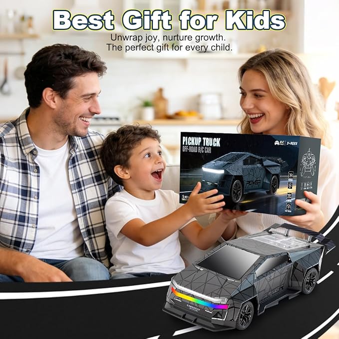 Remote Control CarAll Terrain 2.4GHz RC Truck for 3-12 Year Old Boys Electric Vehicle RC Car with LED Lights for Kids Birthday Gifts for Kids (Gray)