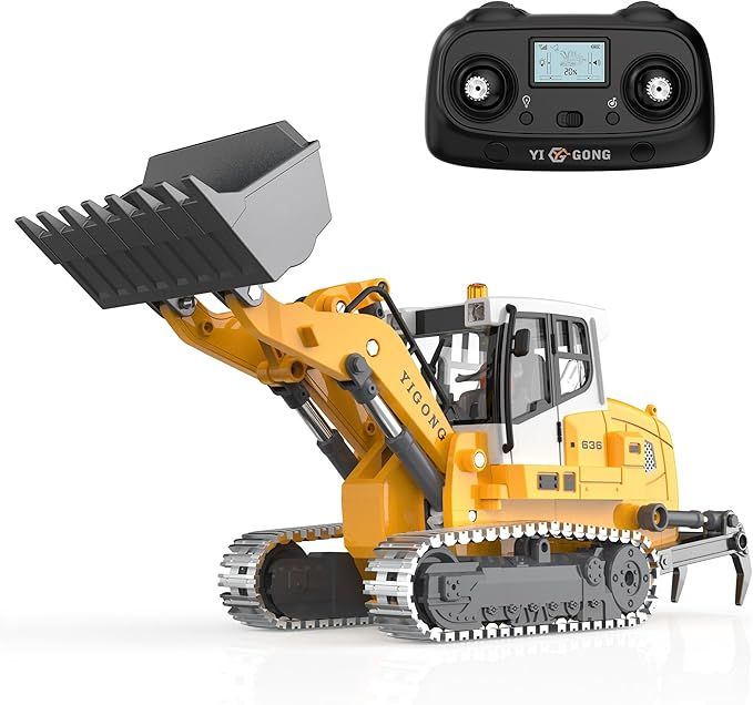 Pro-Grade Remote Control Bulldozer for Adult Metal Micro-Scale RC Construction Model with Leadscrew Loader System Dual Battery Includes Portable Carry Case
