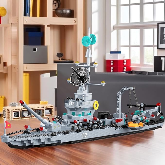 Battleship Building Block Set 6-in-1 X-Large WW2 Military Battle Ship Aircraft Carrier Toys Navy Warship MOC Model Kits Ideas Birthday for Adults Men Boys Age 8-12 8-14 8+