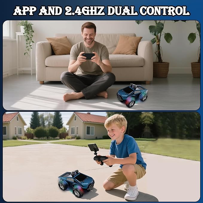 1:28 Scale FPV Monster Truck RC Cars with 720P HD Camera 2.4GHz Remote Control Car All-Terrain Off-Road RC Truck with Body Light 2 Rechargeable Batteries Toy Gift for Kids Adults Boys