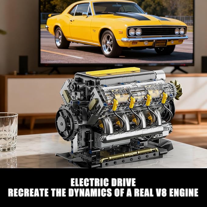 V8 Engine Model Kit That Runs Visible Mini Car Motor Building Blocks Set for Adults Compatible with Lego STEM Physical Science Educational Toy for Teens Boys 14+ (905 PCS)