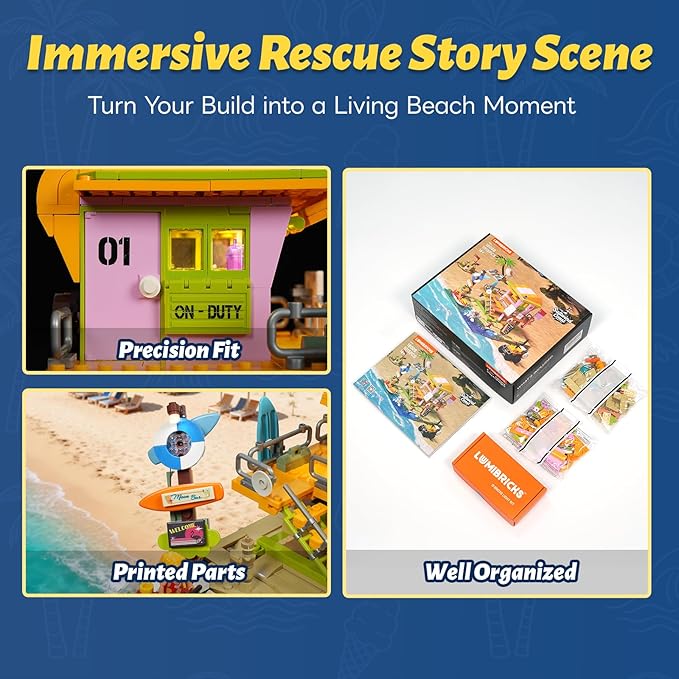 Beach Lifeguard Tower Lighting Building Bricks Set - 1015 Pcs Road Trip Lifeguard Tower Light Construction Building Model Set for Adults and Travelling Lovers