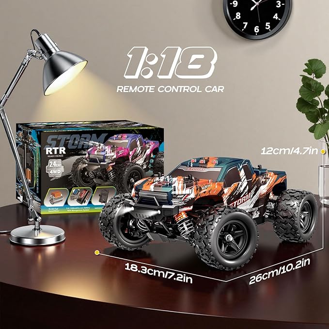 YESHIN 1:18 Scale All Terrain RC Car 40 KPH High Speed 4WD Electric Vehicle with 2.4 GHz Remote Control 4X4 Waterproof Off-Road Truck with Two Rechargeable Batteries Two Shells