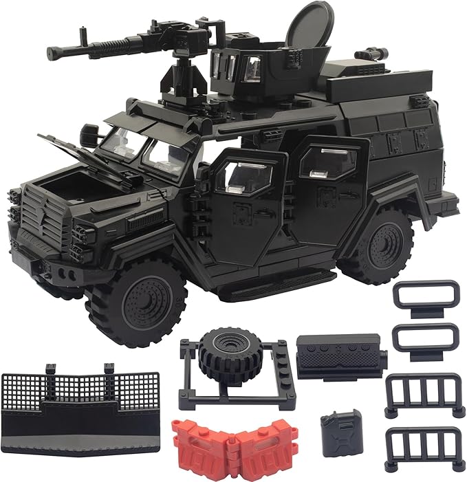 Military Vehicle Building Toy Armored Vehicle Building Block Toy Army Battle Brick Military Car Model Toys for Age 6 7 8 9 10 11 12+ Accessories Compatible with Major Mini Figure (Black)