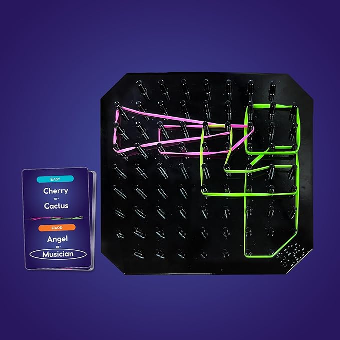 Uzzle Stretch &amp Sketch Peg Board Game Expert-Level Challenges Action Packed Rubber Band Game 3-6 Players Ages 6+