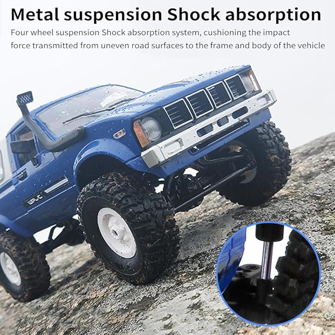 GoolRC RC Truck WPL C24 RC Crawler 1/16 Scale Remote Control Car 4WD All Terrain Off Road Pickup Truck 2.4GHz RC Climbing Car with LED Light 2 Batteries for Adults (Blue)
