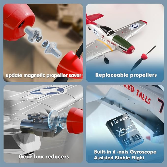 P51D Mustang RC Airplane with 6-Axis Gyro 4CH RTF Remote Control WW2 Fighter Plane 2.4GHz Anti-Jam Technology