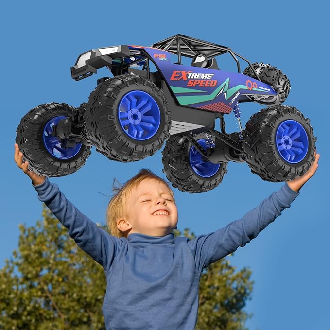DEERC Large 1:8 Scale Upgraded Monster Truck Remote Control Car for Adults Boys Off Road RC Cars with Realistic Sound 2.4Ghz 4WD Rock Crawler Toy All Terrain Climbing 2 Batteries for 80 Min Play