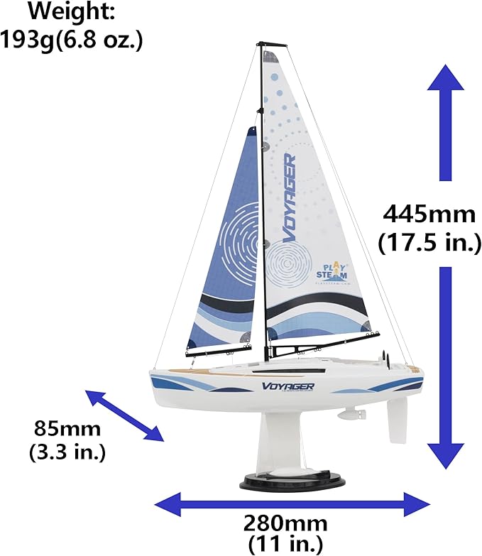 Voyager 280 2.4GHz RC Motor Powered Sailboat in Blue - 17.5 Tall