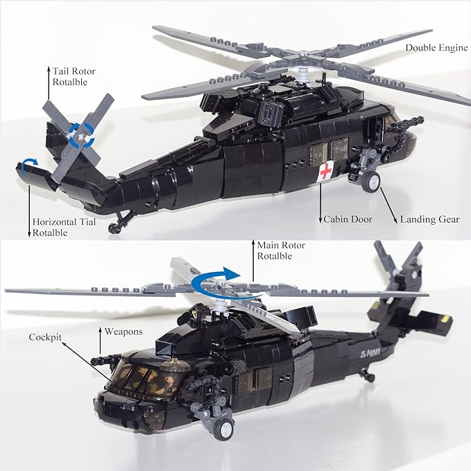 UH60 Black Hawk Helicopter Model Military Plane Building Blocks Set (660 Pieces) for Army Airplane Lovers Kids (8+Years) and Adults