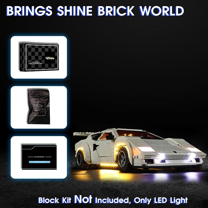 Vaodest Led Light for Lego 10337 Lamborghini Countach 5000 Quattrovalvole Building Blocks ModelDesign and Configuration Compatible with Model 10337(Led Light Only Not Building Block Kit)