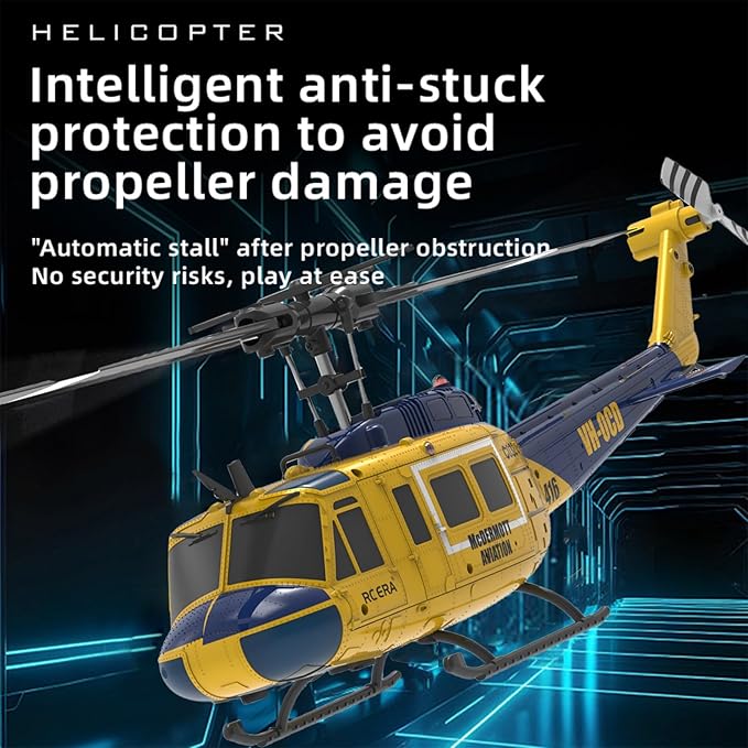RC ERA C032 UH-1 Huey Helicopter - Remote Control Helicopters for Adult 1/48 Sacle 2.4G 6CH Gyro Stabilized Aircraft with Altitude Hold &amp Optical Flow3D Stunt Drone (Yellow)