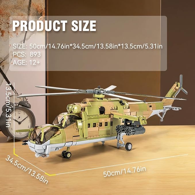 DAHONPA MI-24S Helicopter Medium Utility Military Army Airplane Building Bricks Set 850+ Pieces Air-Force Build Blocks Toy Gift for Kid and Adult