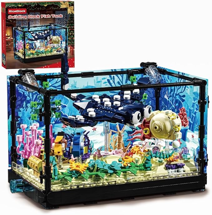 RiceBlock Fish Tank Aquarium Building Sets Holiday Toy Ocean Theme Construction Toys Educational STEM Creative Gift for Kids Ages 8-12 Boys and Girls Ideal Gift for Christmas and New Year889PCS