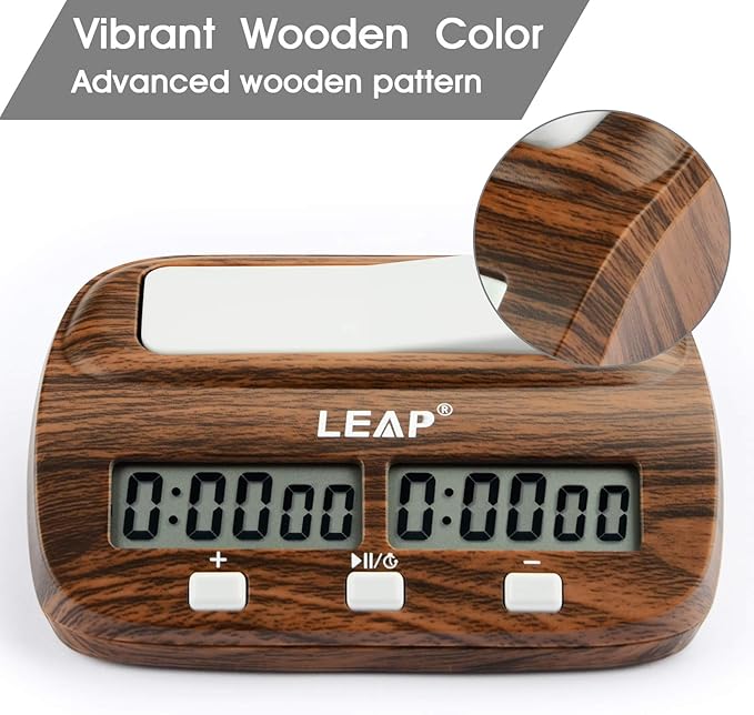 LEAP Chess Clock Digital Chess Timer Professional for Board Games Timer with Alarm Function (Official Store) Wood Appearance