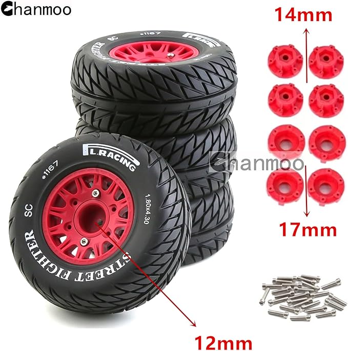 1/10 RC Short Course Truck Tires And Wheels With 12mm 14mm 17mm Hex 113mm 1/8 Rubber Tyres For 1/8 or 1/10 Scale On Road Car HSP Sonic 94102 GT PTG-2 Tamiya TT02 RC Racing Car 4PCS (Black B)