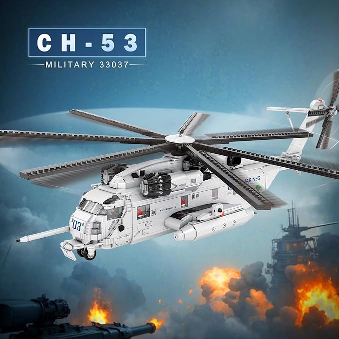 Reobrix CH-53 Helicopter Building Set 33037 Military Transport Helicopter Toy Aircraft Model Kit for Men Ideal Airplane Toy Gifts for Boys Kids 14+ Adults and Military Fans