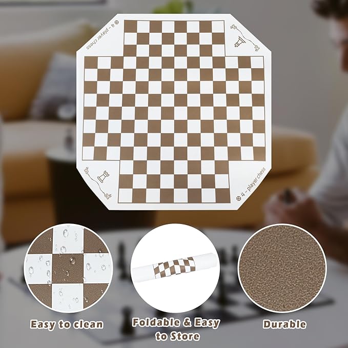 3 or 4 Player Chess Board Game Set64 Pieces Colorful ChessChess Game for Team with a Leather Game Mat