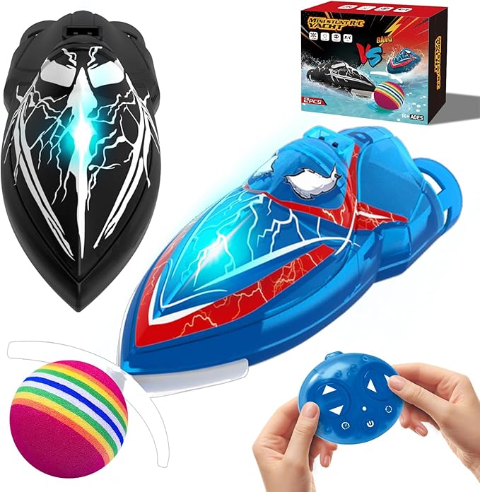 2-Pack Mini RC Boats with Floating Ball – 2.4GHz Remote Control Boats for Pools &amp Lakes 2 Speeds Auto Flip Waterproof Low Battery Alert for Kids &amp Adults