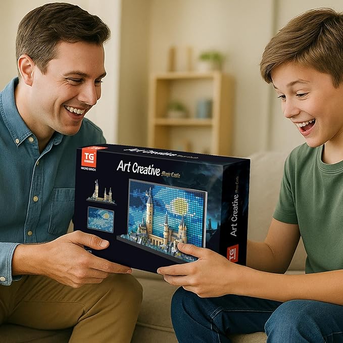 Micro Brick Magic Castle Building Set: 3D Wall Art | 2-in-1 Home Decor Model | Creative Castle &amp Painting Display | DIY Gift Idea Building Toy for Teens Ages 8+ Kids Adults