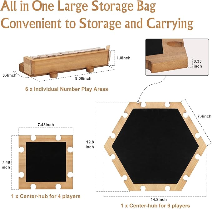 Shut The Box Game for 1-6 Players Plusvivo Large Round Wooden Board Dice Game with 14 Dice for Adults 6 Way Clever Math Game for Home Classroom or Pub