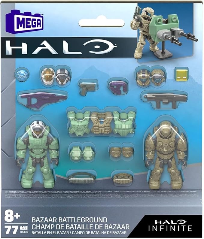 MEGA Halo Infinite Toy Building Sets Spartan Mission Pack Collection with 2 Poseable Micro Action Figures Accessories and Display Stand