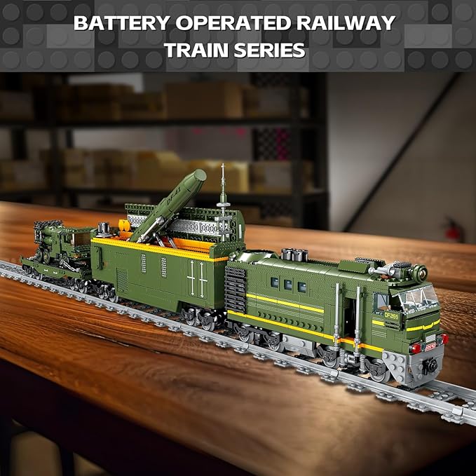 Military Train Building Kit Compatible with Lego Militarys Army Train Building Block with Lights Missiles Trucks and Train Tracks Gift for Military Lovers Teens and Adults (1174 Pieces)