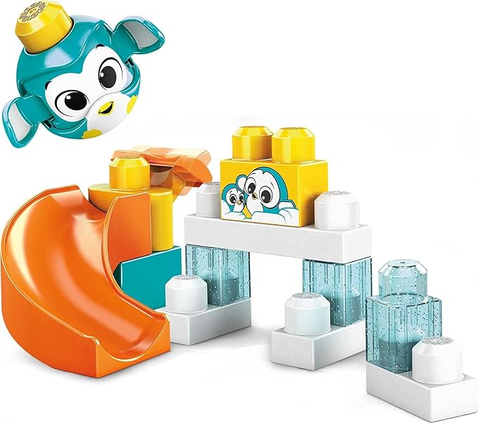 Mega Bloks Peek A Blocks Penguin Slide with Big Building Blocks Building Toys for Toddlers (14 Pieces)