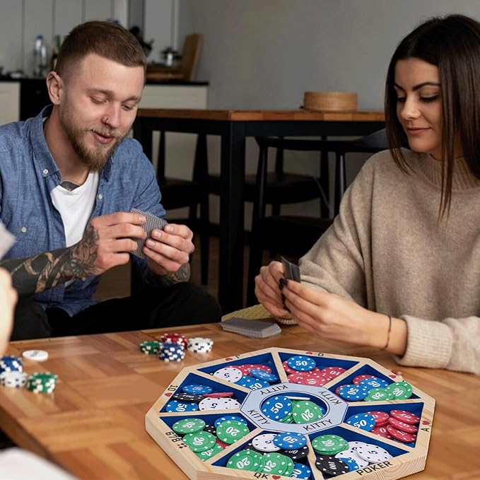 Wooden Michigan Rummy Board Game13 * 13 inchesTripoley GameDeluxe Set 1 Michigan Rummy Board2 Pokers100 Chips(in a Box)1 Manual1 Portable StorageParty GameBlue (Blue)