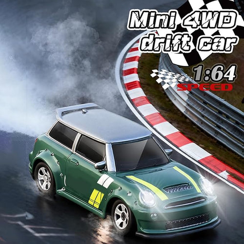 1:64 Scale Mini RC Drift Car 2.4GHz 4WD Desktop RC Drift Car Handheld Racing Mini Vehicle with LED Lights Speed Switching Racing Sport Toy for Adults Teens (Green)