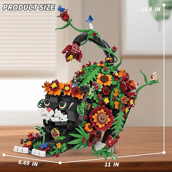 Flowers Tuxedo Cat Building Set for Adults Animal Butterfly Botanical Collection Model Toy for Home Office Decor Compatible with Lego Cat Gift Idea for Teens Boys &amp Girls 14+ (1664 PCS)