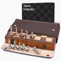 15 Inch Walnut Chess Board Set for Adults Kids Metal Chess Folding Portable Travel Chess Game for Tournament Professional Beginner with Manual