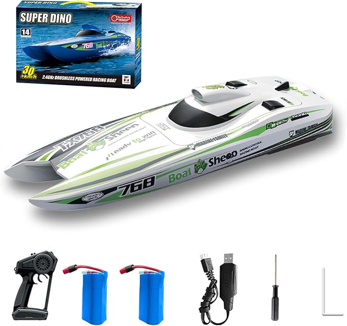 GoolRC Remote Control Boat 2.4GHz High Speed 30km/h Brushless Turbojet Speedboat Remote Control Ship Cooling Waterproof Low Battery/Over Distance Reminder 2 Battery