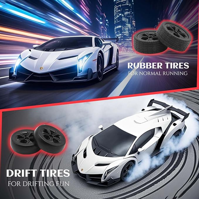 QUN XING Remote Control car 1:24 Officially Licensed Lambo veneno RC Drift Car with LED Lights 2.4GHz 4WD 15KM/H High Speed Rechargeable Battery Birthday Gift for Kids 8-12 White