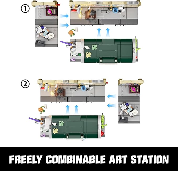 FUNWHOLE Graffiti Bus Stop Lighting Building Bricks Set - Street Fusion City Town Bus Station with LED Lgiht Multi-Form Modular Collection Kit 514 Pcs for Adults &amp Teens &amp Street Culture Lover