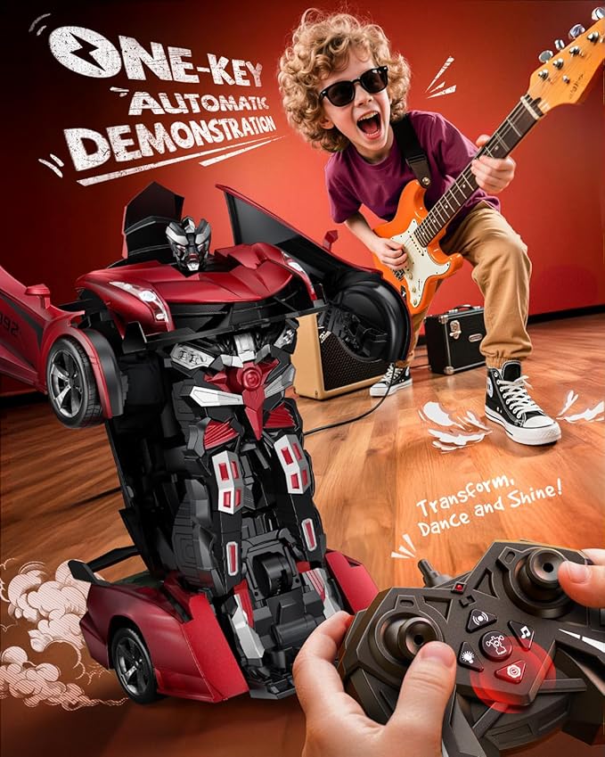 V992 Transform Remote Control CarTransform Robot RC Cars1:14 Scale2-in-1 Robot Toy Car with Sound &amp LightGesture SensingAutomatic DeformationGreat Gifts Toys for Boys and Girls 4-6 (Red)