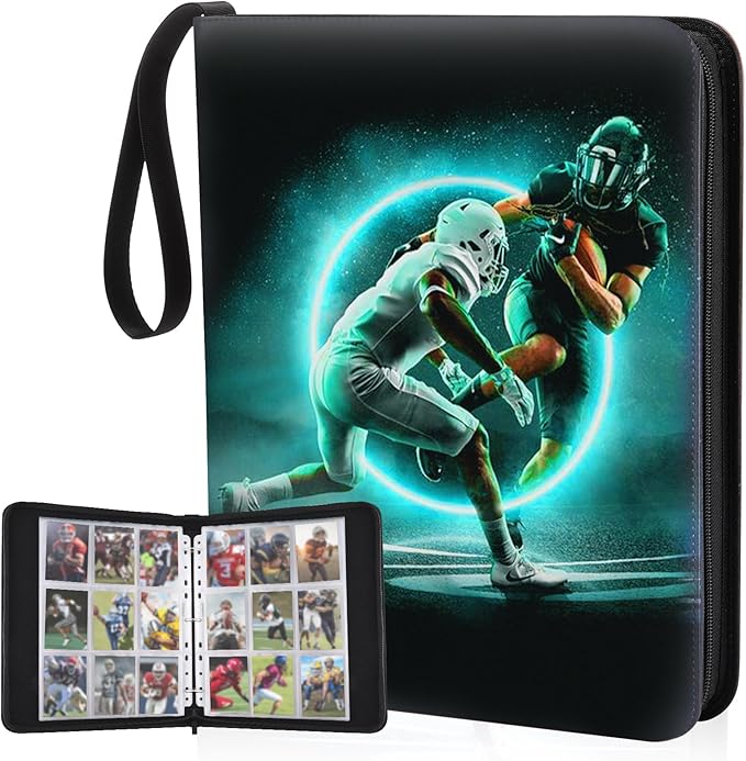 Football Card Binder 9 Pocket Football Card Holder 3 Ring Binder with Zipper 810 Pockets Portable Collector Album for Sports Cards Game Cards TCG MTG 2025-2026