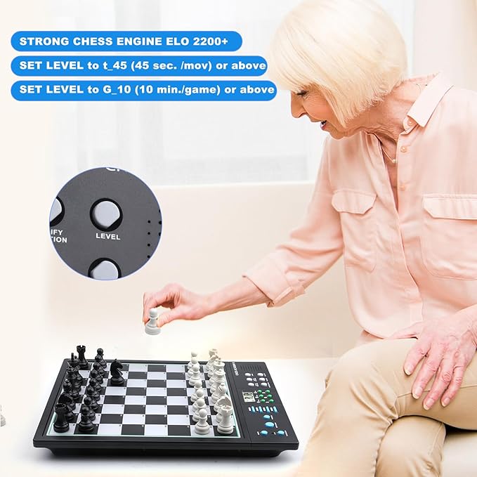 LC2B Advanced Electronic Chess Set with ELO 2200+ Engine &amp Talking AI Tutor Comfortable Size Electronic Chess Board Perfect for Chess Lovers Smart Computer Chess Game Set with Strong Magnet(Blac