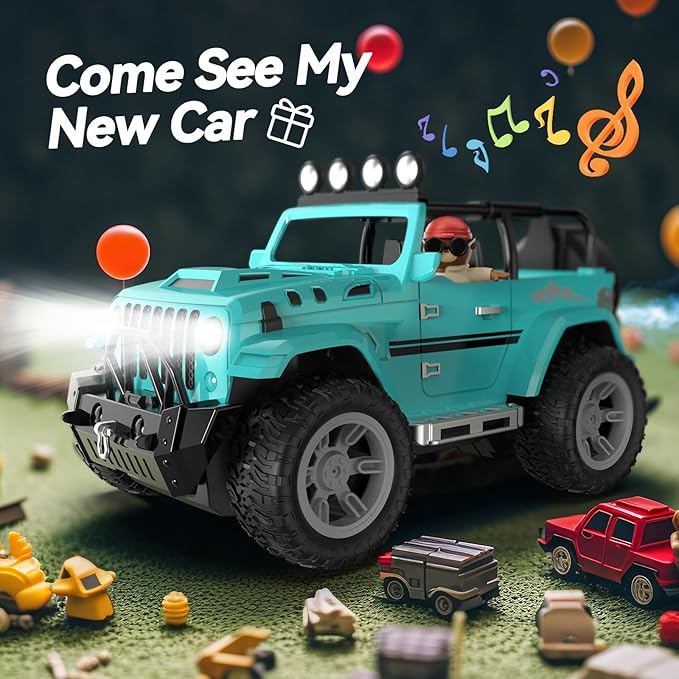 DEERC Remote Control Car with Fog Mist &amp Music 1:16 Remote Control Truck for Boys 2.4Ghz RC Car Toy with 2 Batteries All Terrain SUV Gifts Crawler with Trailer Hitch