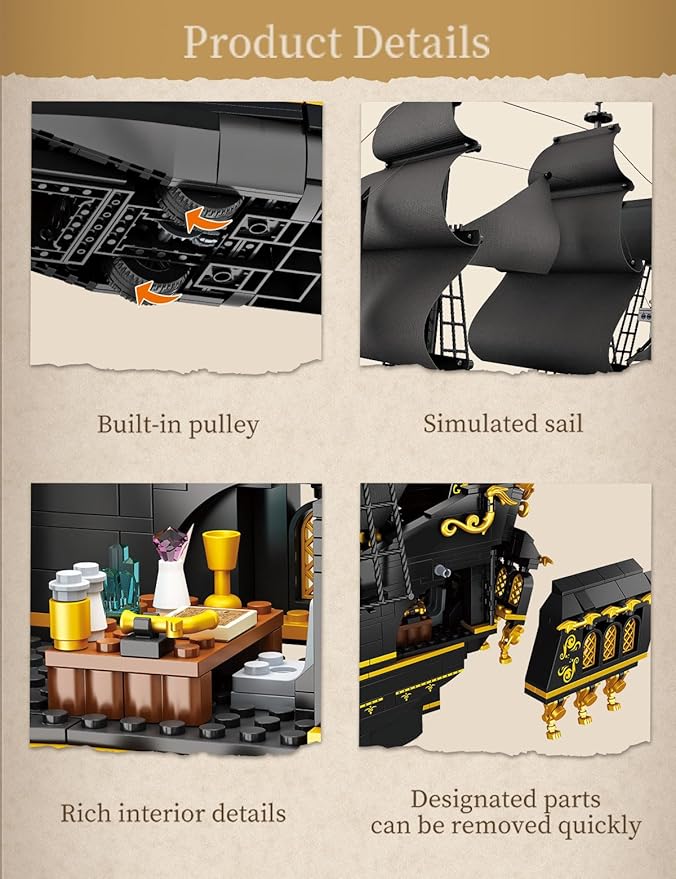SEMKY Pirate Series Black Devil Pirate Ship MOC Building Blocks and Engineering Toy（2076 Pieces）